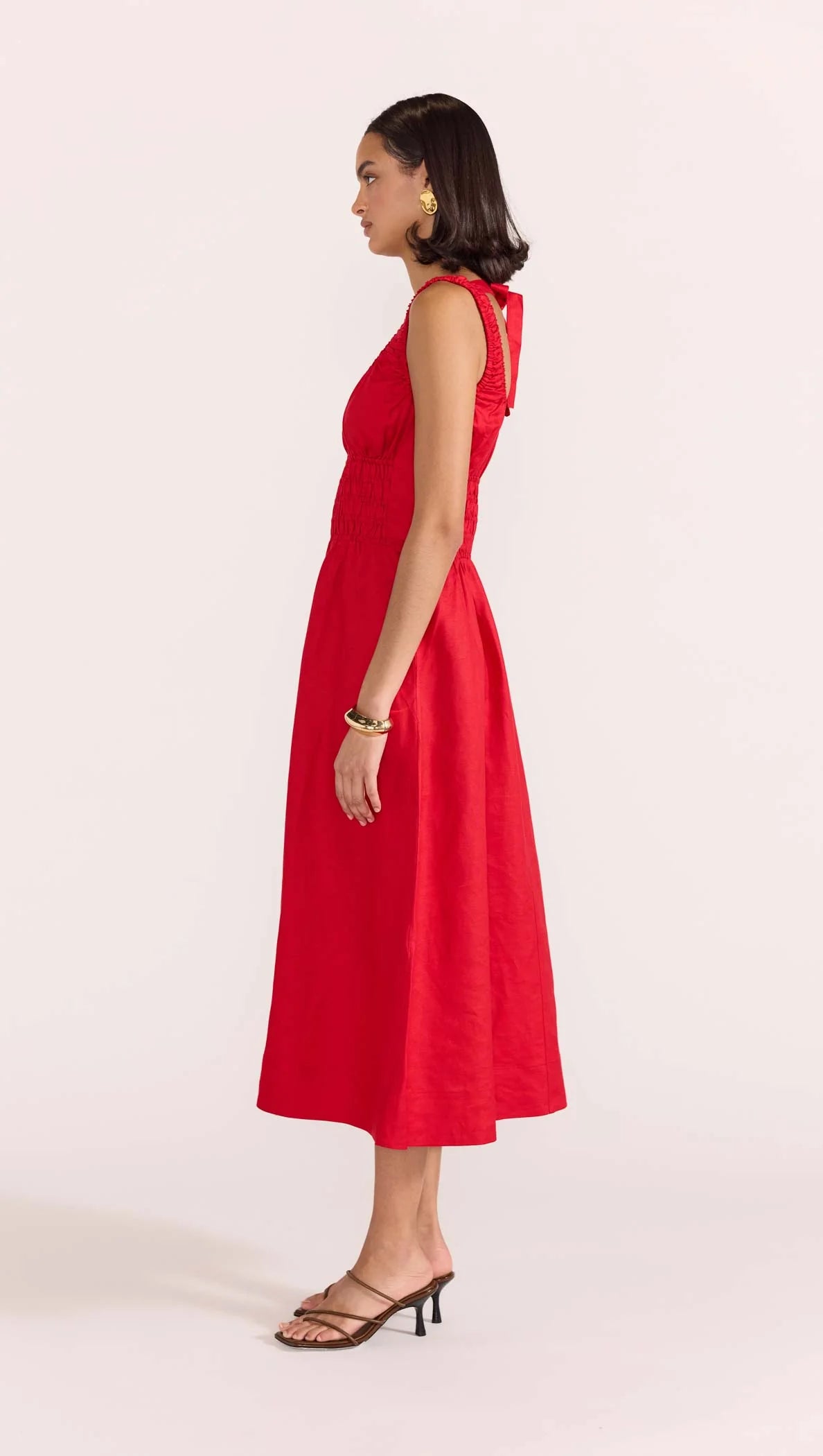 RED SHIRRED DRESS FROM STAPLE THE LABEL