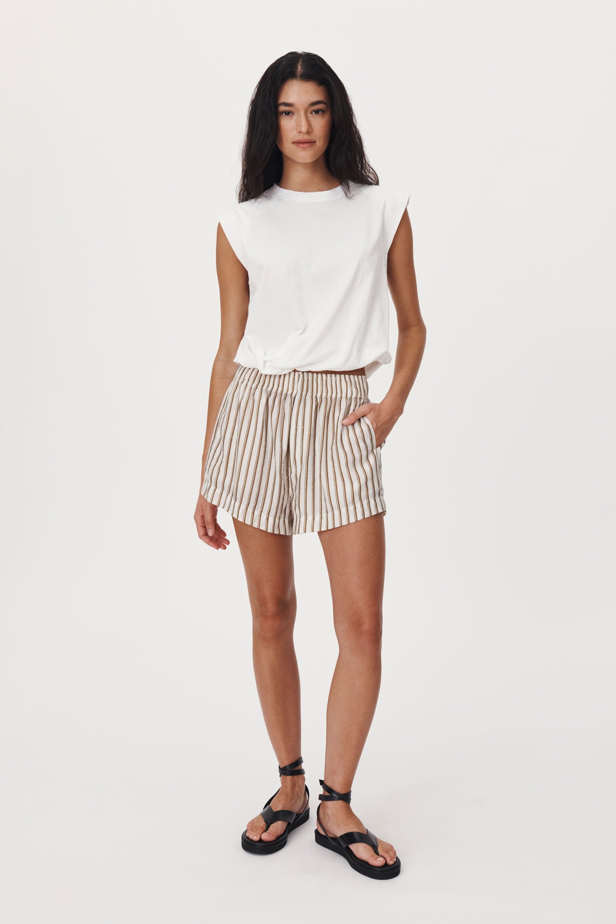 Stripe Cotton Poplin Short with elasticated waistband