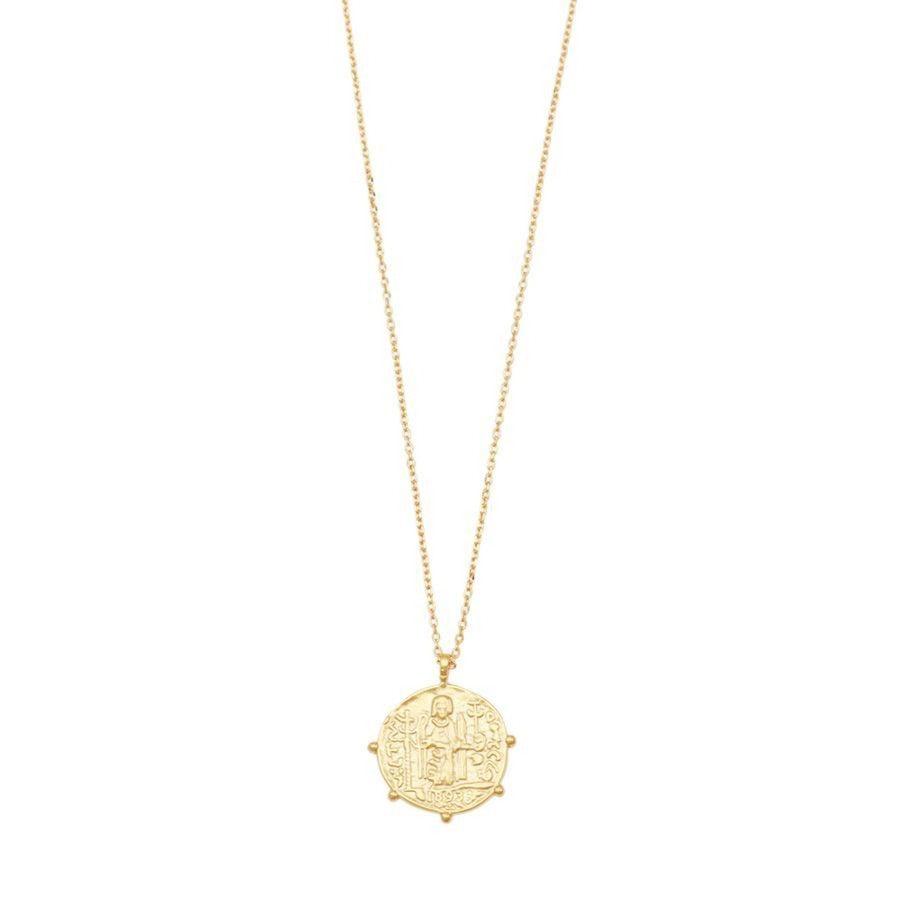 Gold Necklace with Aztec Coin Pendant